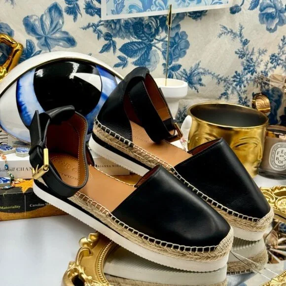 🆕 SEE BY CHLOE 🧿 NWOB Glyn Black Leather Espadrille Sandals - EU 37 - Picture 14 of 16